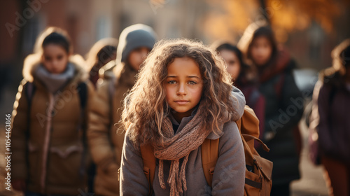 Happy friends students are going to school, concept of education