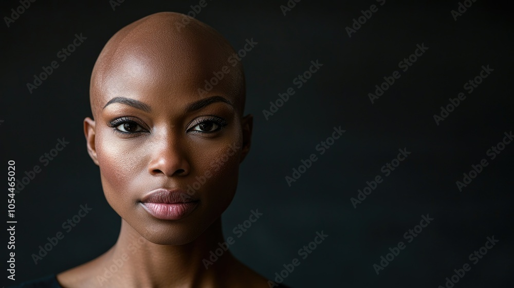 Portrait of a dark-skinned woman suffering from cancer after severe hair loss due to chemotherapy treatment Portrait of a dark-skinned woman suffering from cancer after severe hair loss due to chemotherapy treatment