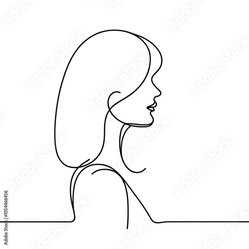 Minimalist girl with long hair on white background