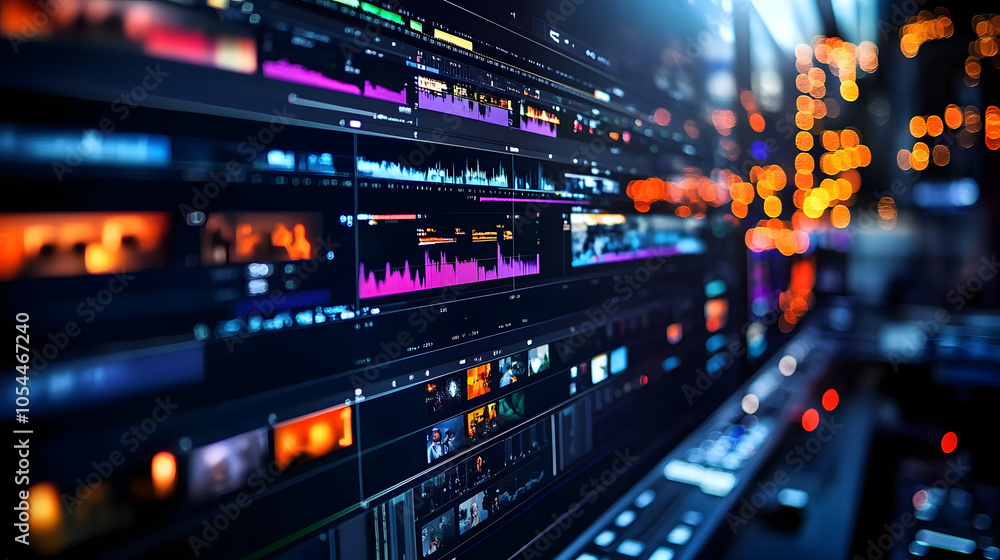 Naklejka premium An interactive timeline showing the tools and features of video editing software for seamless post-production