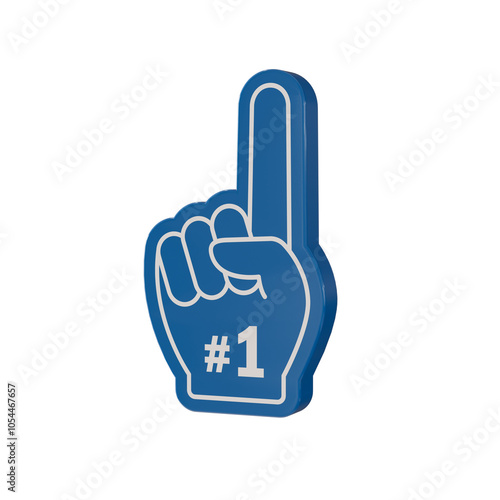 	
Number 1 (one) fan 3D hand glove blue color with finger raised 3d icon	
