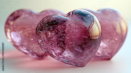 Beautiful Display of Three Elegant Pink Glass Hearts