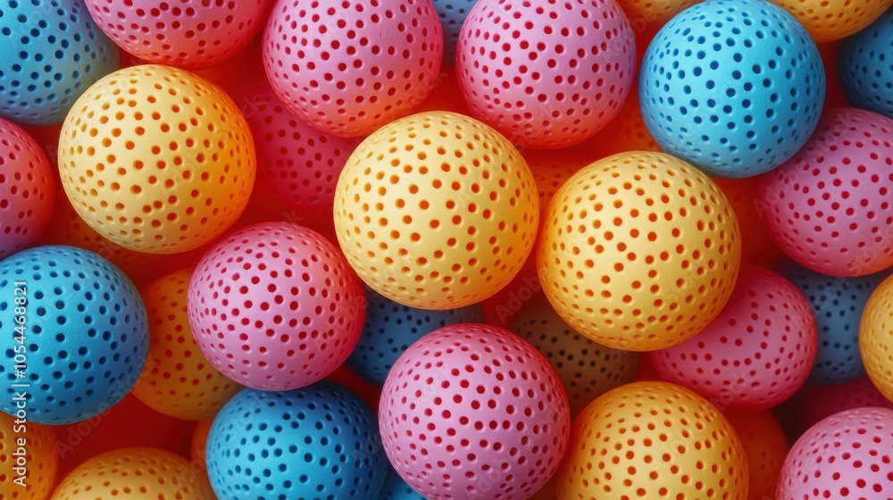 Brightly colored balls are scattered together in a pile Brightly colored balls are scattered together in a pile