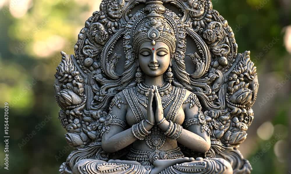 Ornate Hindu Deity Statue in Prayer Pose