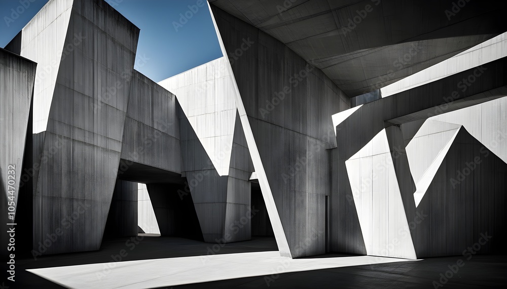Fototapeta premium Dramatic Shadows of Concrete Structures in an Outdoor Architectural Space Bathed in Bright Daylight