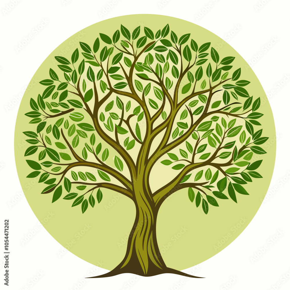 Fototapeta premium A vibrant illustration of a lush tree with vibrant green leaves, showcasing the beauty of nature. This vector image is perfect for designs focusing on environmental themes, growth, or serenity.