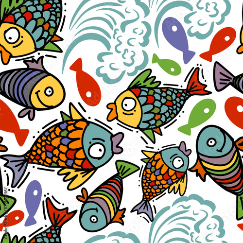 Wallpaper Mural Children's background seamless fish. hand drawing. Not AI, Vector illustration Torontodigital.ca