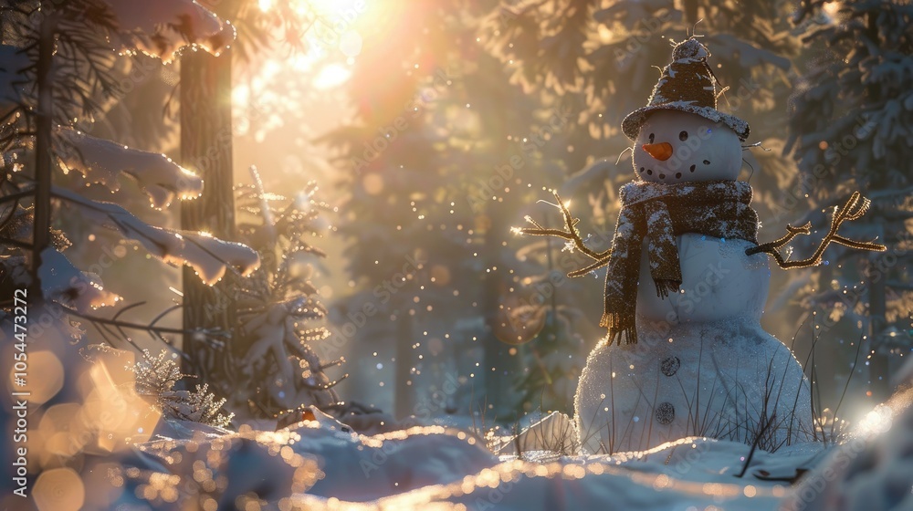 Obraz premium A snowman in the forest