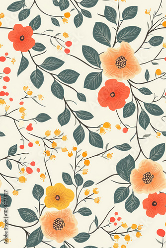 Vertical Floral seamless pattern. Floral background in vintage style. Decorative embroidery flowers.