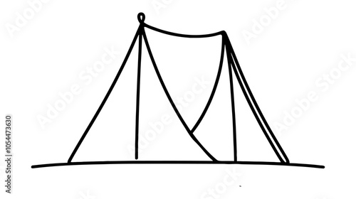 One continuous line illustration of a tent, isolated on white background.