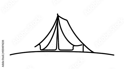 One continuous line illustration of a tent, isolated on white background.