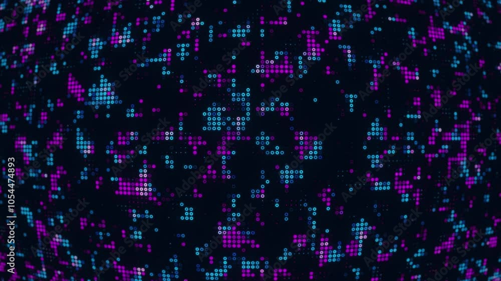 Abstract animated background of colorful circles. Computer mosaic background of colorful circles. Bright pixel background. Simple abstract graphic gradient background. 3D rendering. 4K animation Abstract animated background of colorful circles. Computer mosaic background of colorful circles. Bright pixel background. Simple abstract graphic gradient background. 3D rendering. 4K animation