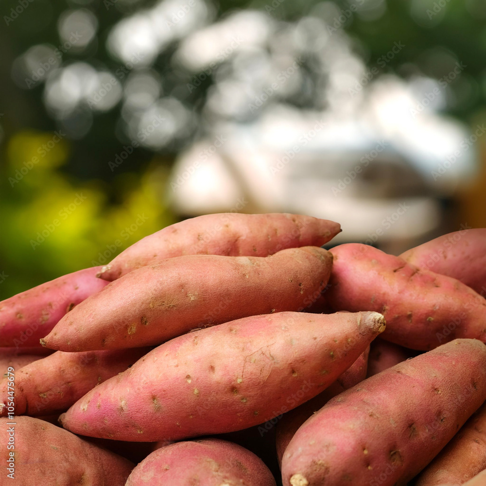 Sweet potato Vegetables, Creative background design with food theme, focus on the pile of fresh Sweet potato Vegetables Sweet potato Vegetables, Creative background design with food theme, focus on the pile of fresh Sweet potato Vegetables