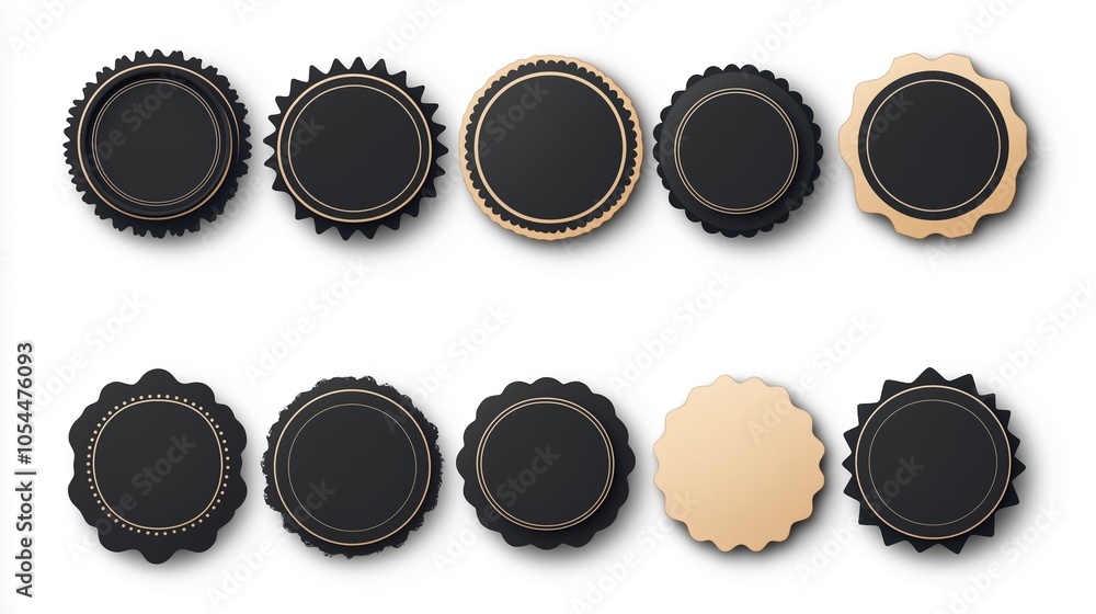 Collection of black and gold decorative labels in different styles Collection of black and gold decorative labels in different styles