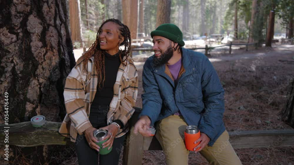 Cozy african american couple enjoys a beautiful moment in Yosemite National Park, amid towering trees and stunning winter scenery, showcasing their deep emotional connection in natures tranquility Cozy african american couple enjoys a beautiful moment in Yosemite National Park, amid towering trees and stunning winter scenery, showcasing their deep emotional connection in natures tranquility