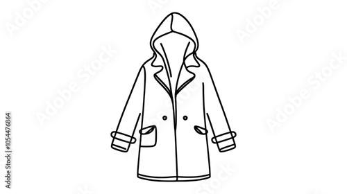 One continuous line illustration of a raincoat, isolated on white background.