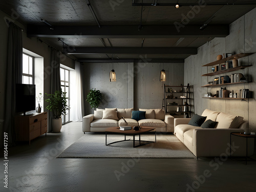 Interior of the modern loft apartment