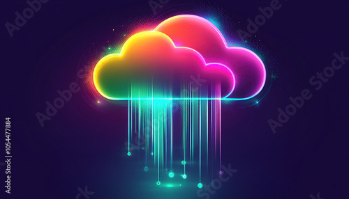 Technology-Inspired Rainbow Cloud with Light Particles and Motion Streaks