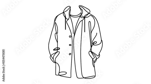 One continuous line illustration of a raincoat, isolated on white background.