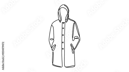 One continuous line illustration of a raincoat, isolated on white background.
