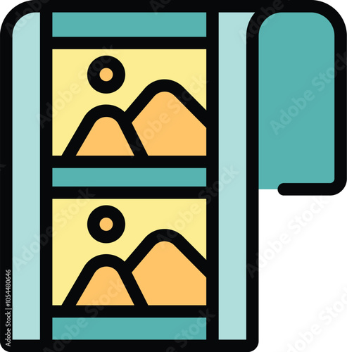 This colorful icon depicts a filmstrip negative containing two exposures of a similar landscape