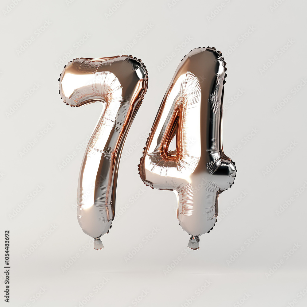Fototapeta premium Silver balloon shaped like number 74