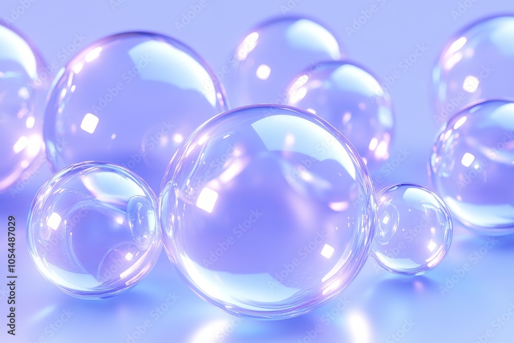 Soft purple bubbles floating in mid air against a blue gradient background illuminated by subtle lighting creating a dreamy and ethereal scene with a sense of weightlessness Soft purple bubbles floating in mid air against a blue gradient background illuminated by subtle lighting creating a dreamy and ethereal scene with a sense of weightlessness
