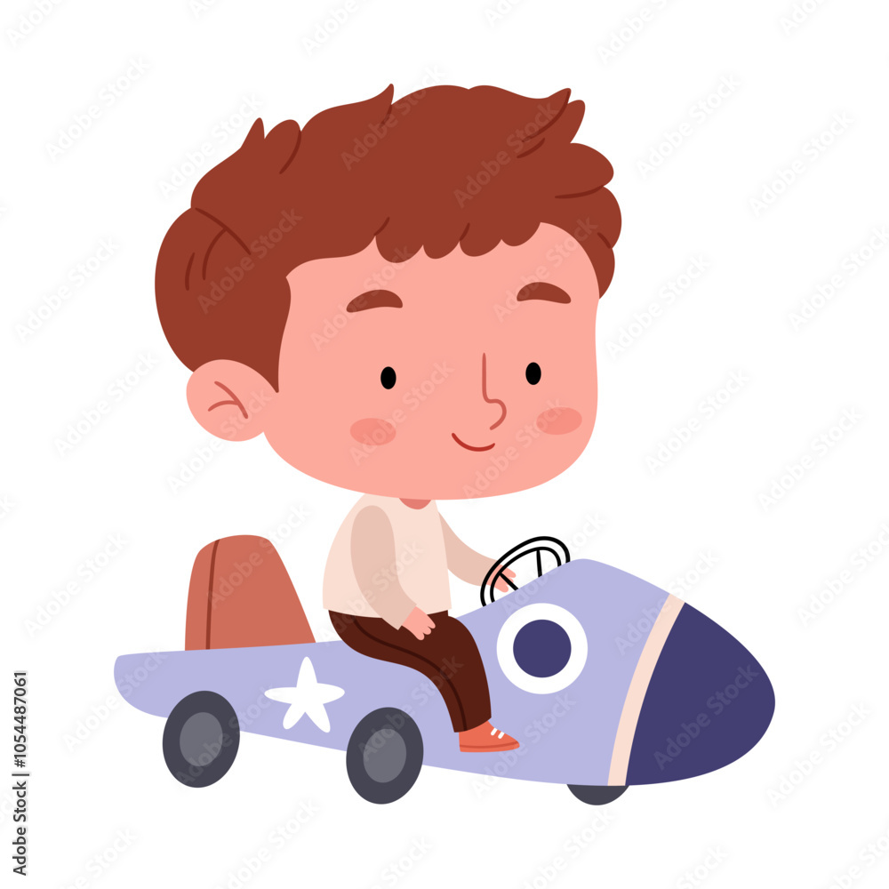 Cute preschool boy on a toy rocket car.Astronaut boy. Space adventure. Cute preschool boy on a toy rocket car.Astronaut boy. Space adventure.