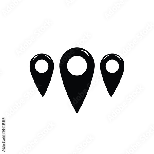 a black and white icon of three map pointers