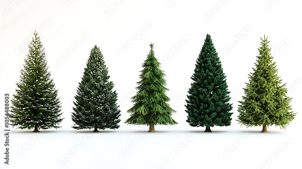 Obraz premium A collection of beautiful Christmas trees displayed on a white background.