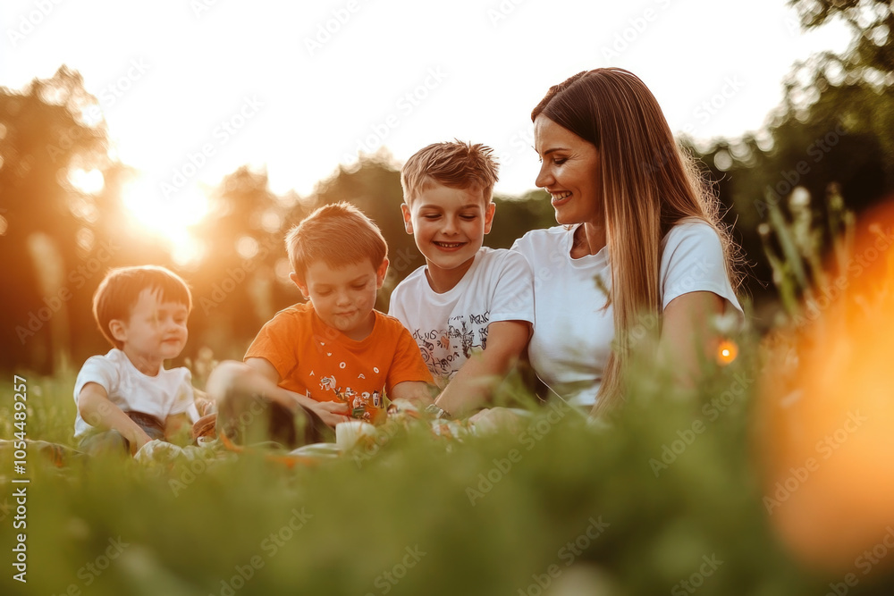 Family enjoying quality time outdoors in a sunlit park Family enjoying quality time outdoors in a sunlit park