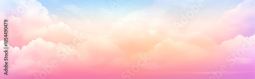 Dreamy Sky with Soft Pastel Clouds and Serene Horizon Banner with space for Text