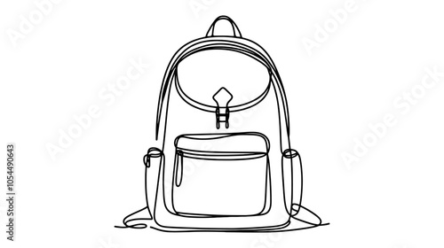 One continuous line illustration of a school backpack, isolated on white background.