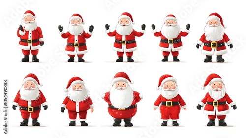 A delightful set of different Santa Clauses displayed on a white background.