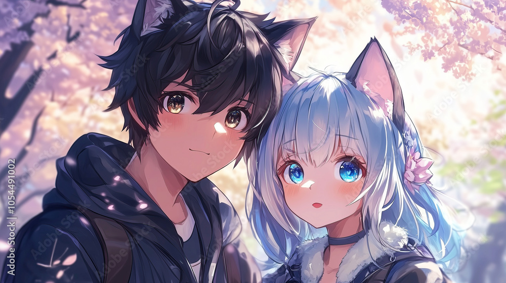 beautiful anime neko couple of boyfriend and girlfriend beautiful anime neko couple of boyfriend and girlfriend