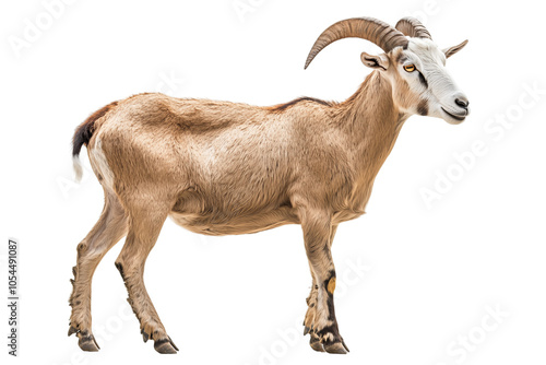 Close-up of a Brown Goat with Curved Horns