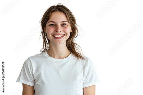 Smiling Woman in White T-Shirt: Authentic Portrait Photography