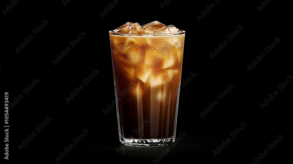 Tall Glass of Iced Coffee with Foam Against Dark Background Tall Glass of Iced Coffee with Foam Against Dark Background