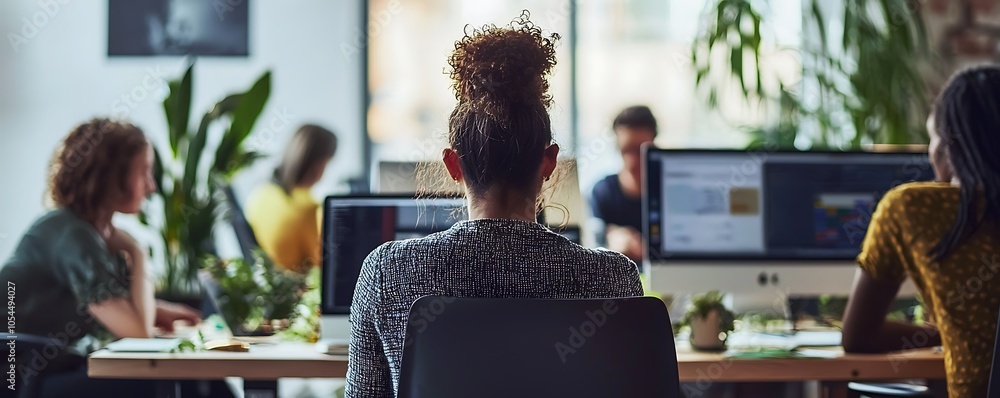 A group of people collaborating in an office, fostering teamwork and creativity. A group of people collaborating in an office, fostering teamwork and creativity.