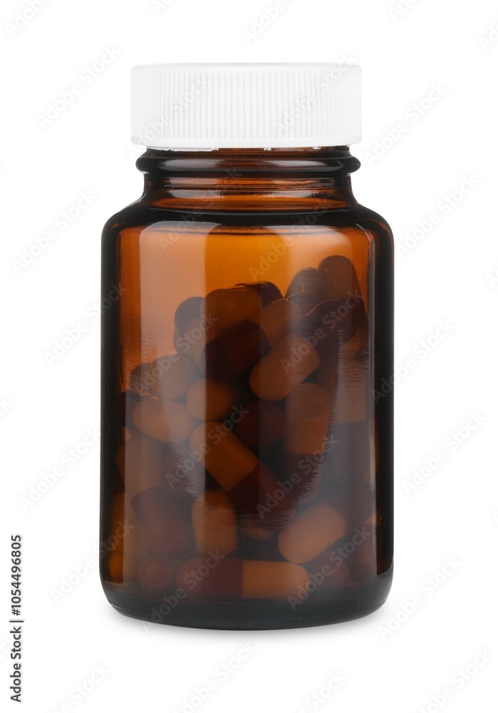 Medical bottle with pills isolated on white Medical bottle with pills isolated on white
