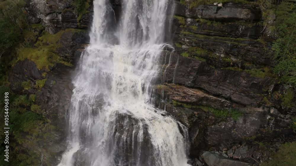 Tvindefossen in cloudy weather, Norway, drone shot video Tvindefossen in cloudy weather, Norway, drone shot video