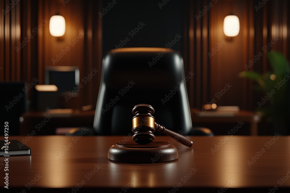 A gavel sits on a wooden desk in a dimly lit office, symbolizing justice and legal authority. A gavel sits on a wooden desk in a dimly lit office, symbolizing justice and legal authority.