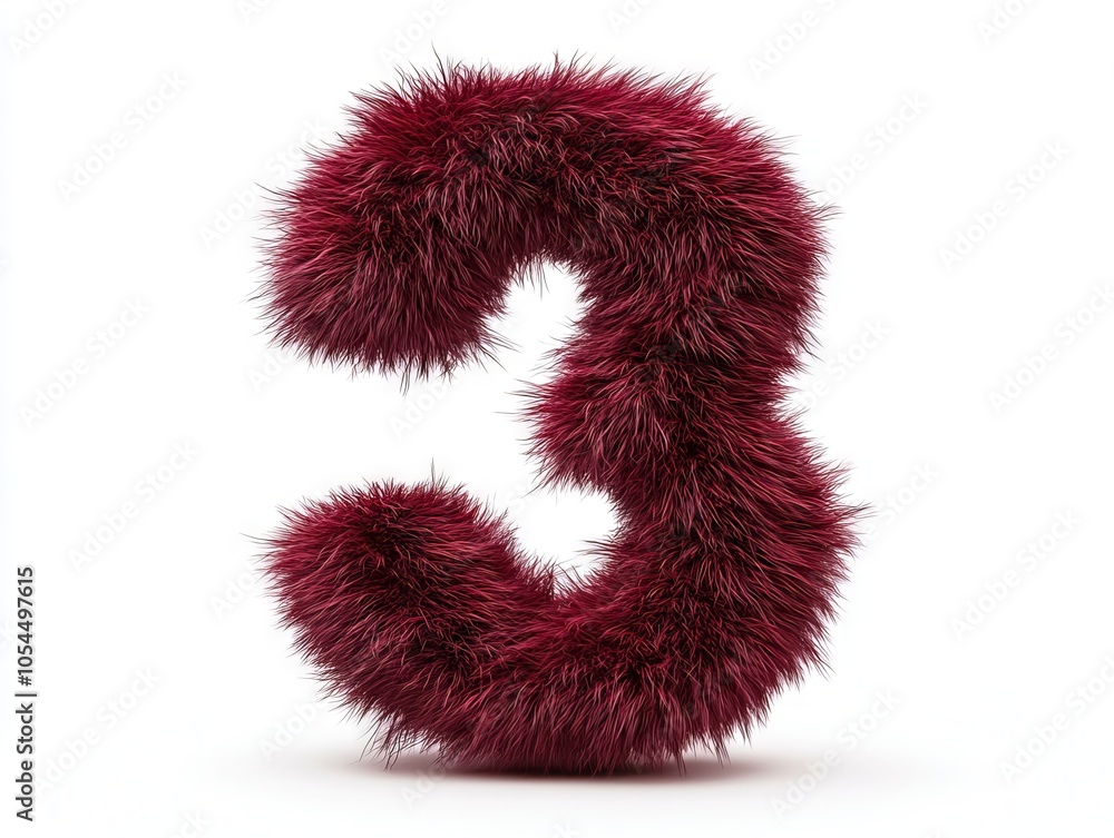 A 3D rendering of a red furry number 3 on a white background