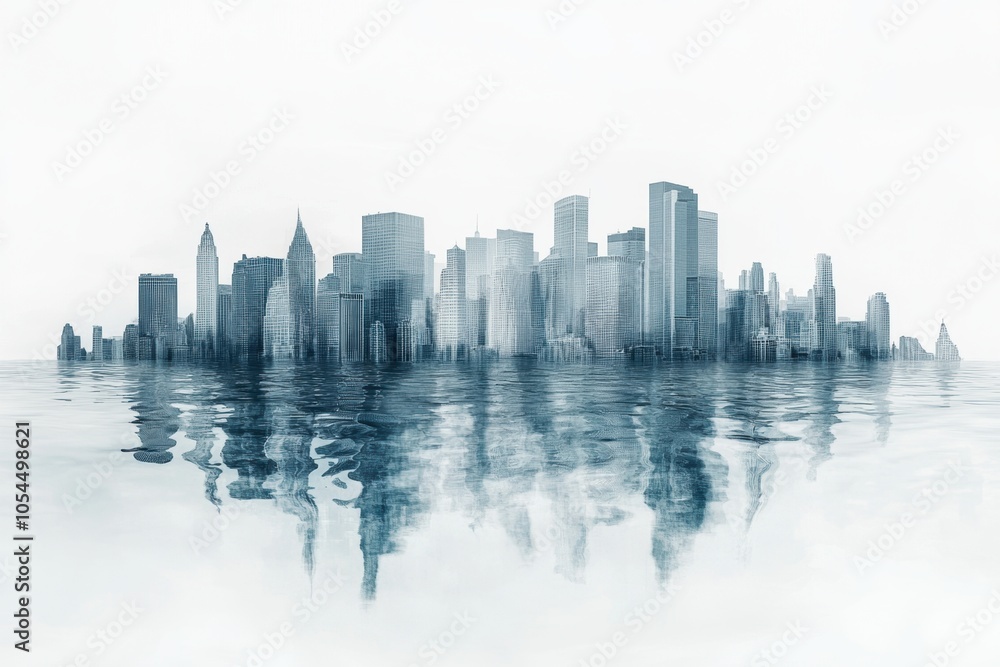conceptual art illustrating urban cities submerged by rising sea levels due to climate change on a blank white canvas for textual examination conceptual art illustrating urban cities submerged by rising sea levels due to climate change on a blank white canvas for textual examination