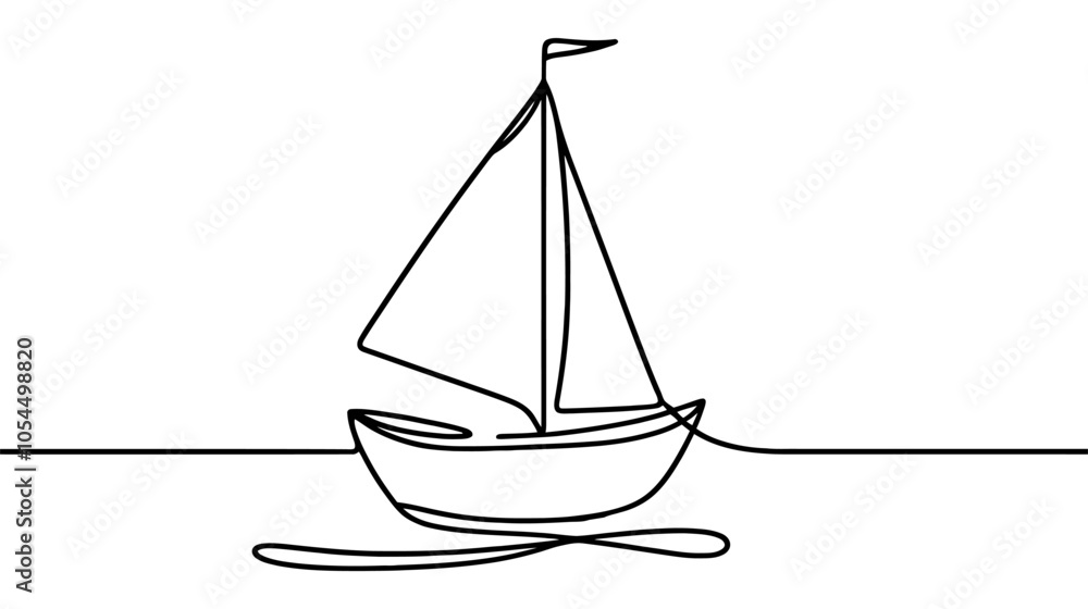 One continuous line illustration of a fishing boat, isolated on white background. One continuous line illustration of a fishing boat, isolated on white background.