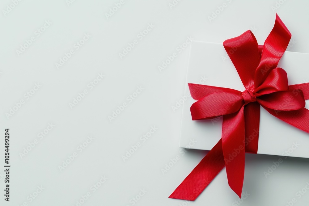 Blank, white gift voucher with red ribbon bow or empty gift signboard Blank, white gift voucher with red ribbon bow or empty gift signboard