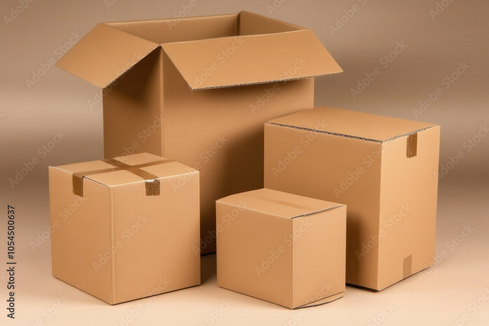 Fototapeta premium Cardboard boxes on a brown background - Backgrounds
