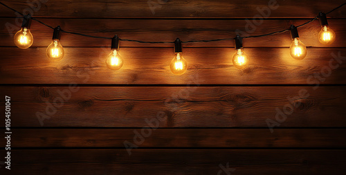 Warmly Lit Edison Bulbs on Rustic Wooden Background