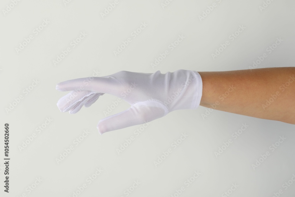 Woman in elegant glove on white background, closeup Woman in elegant glove on white background, closeup