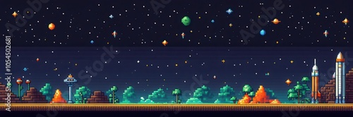 Wallpaper Mural Modern pixel space banner with vibrant colors and abstract shapes, perfect for digital backgrounds or web designs. Torontodigital.ca